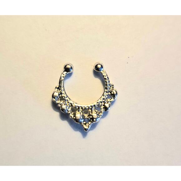 Faux Silver Tone and Rhinestone Nose Ring - Picture 2 of 2